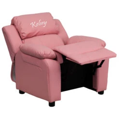 Personalized Deluxe Padded Pink Vinyl Kids Recliner With Storage Arms - By Flash Furniture - Madison Seating -Furniture Sales Store Personalized Deluxe Padded Pink Vinyl Kids Recliner with Storage Arms by Flash Furniture 2