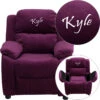 Personalized Deluxe Padded Purple Microfiber Kids Recliner With Storage Arms - By Flash Furniture - Madison Seating