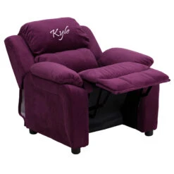 Personalized Deluxe Padded Purple Microfiber Kids Recliner With Storage Arms - By Flash Furniture - Madison Seating -Furniture Sales Store Personalized Deluxe Padded Purple Microfiber Kids Recliner with Storage Arms by Flash Furniture 2