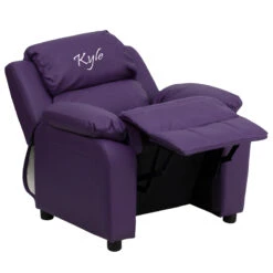 Personalized Deluxe Padded Purple Vinyl Kids Recliner With Storage Arms - By Flash Furniture - Madison Seating -Furniture Sales Store Personalized Deluxe Padded Purple Vinyl Kids Recliner with Storage Arms by Flash Furniture 2
