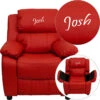 Personalized Deluxe Padded Red Vinyl Kids Recliner With Storage Arms - By Flash Furniture - Madison Seating -Furniture Sales Store Personalized Deluxe Padded Red Vinyl Kids Recliner with Storage Arms by Flash Furniture