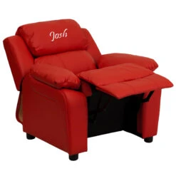 Personalized Deluxe Padded Red Vinyl Kids Recliner With Storage Arms - By Flash Furniture - Madison Seating -Furniture Sales Store Personalized Deluxe Padded Red Vinyl Kids Recliner with Storage Arms by Flash Furniture 2
