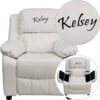 Personalized Deluxe Padded White Vinyl Kids Recliner With Storage Arms - By Flash Furniture - Madison Seating -Furniture Sales Store Personalized Deluxe Padded White Vinyl Kids Recliner with Storage Arms by Flash Furniture