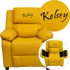 Personalized Deluxe Padded Yellow Vinyl Kids Recliner With Storage Arms - By Flash Furniture - Madison Seating -Furniture Sales Store Personalized Deluxe Padded Yellow Vinyl Kids Recliner with Storage Arms by Flash Furniture