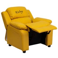 Personalized Deluxe Padded Yellow Vinyl Kids Recliner With Storage Arms - By Flash Furniture - Madison Seating -Furniture Sales Store Personalized Deluxe Padded Yellow Vinyl Kids Recliner with Storage Arms by Flash Furniture 2
