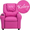Personalized Hot Pink Vinyl Kids Recliner With Cup Holder And Headrest - By Flash Furniture - Madison Seating