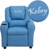 Personalized Light Blue Vinyl Kids Recliner With Cup Holder And Headrest - By Flash Furniture - Madison Seating -Furniture Sales Store Personalized Light Blue Vinyl Kids Recliner with Cup Holder and Headrest by Flash Furniture 1