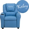 Personalized Light Blue Vinyl Kids Recliner With Cup Holder And Headrest - By Flash Furniture - Madison Seating