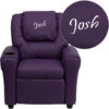 Personalized Purple Vinyl Kids Recliner With Cup Holder And Headrest - By Flash Furniture - Madison Seating -Furniture Sales Store Personalized Purple Vinyl Kids Recliner with Cup Holder and Headrest by Flash Furniture 1