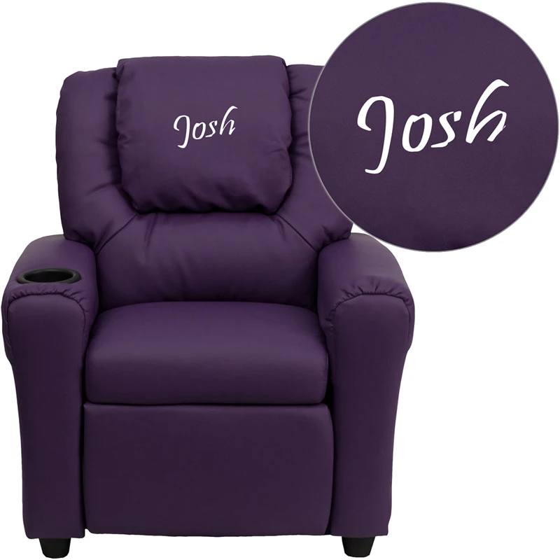 Personalized Purple Vinyl Kids Recliner With Cup Holder And Headrest - By Flash Furniture - Madison Seating 3 Personalized Purple Vinyl Kids Recliner With Cup Holder And Headrest - By Flash Furniture - Madison Seating
