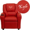 Personalized Red Vinyl Kids Recliner With Cup Holder And Headrest - By Flash Furniture - Madison Seating -Furniture Sales Store Personalized Red Vinyl Kids Recliner with Cup Holder and Headrest by Flash Furniture