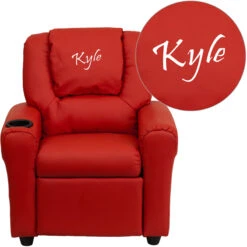 Personalized Red Vinyl Kids Recliner With Cup Holder And Headrest - By Flash Furniture - Madison Seating