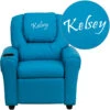 Personalized Turquoise Vinyl Kids Recliner With Cup Holder And Headrest - By Flash Furniture - Madison Seating -Furniture Sales Store Personalized Turquoise Vinyl Kids Recliner with Cup Holder and Headrest by Flash Furniture 1