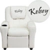 Personalized White Vinyl Kids Recliner With Cup Holder And Headrest - By Flash Furniture - Madison Seating
