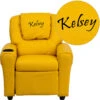 Personalized Yellow Vinyl Kids Recliner With Cup Holder And Headrest - By Flash Furniture - Madison Seating -Furniture Sales Store Personalized Yellow Vinyl Kids Recliner with Cup Holder and Headrest by Flash Furniture 1