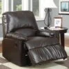 Recliner With Brown Leather-like Vinyl Upholstery - With Glider By Coaster Fine Furniture - Madison Seating -Furniture Sales Store Recliner with Brown Leather like Vinyl Upholstery With Glider by Coaster Fine Furniture