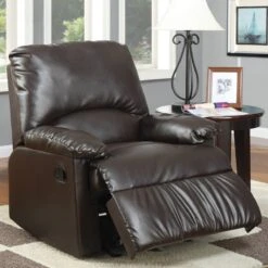 Recliner With Brown Leather-like Vinyl Upholstery - With Glider By Coaster Fine Furniture - Madison Seating