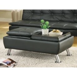 Storage Ottoman With Black Leather-Like Vinyl Upholstery By Coaster Fine Furniture - Madison Seating -Furniture Sales Store Storage Ottoman with Black Leather Like Vinyl Upholstery by Coaster Fine Furniture 1
