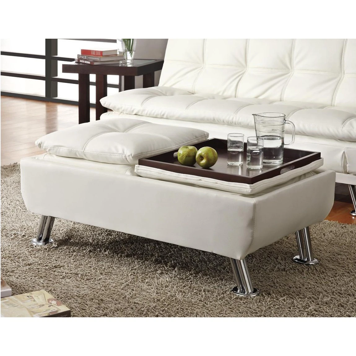 Storage Ottoman With White Leather-Like Vinyl Upholstery By Coaster Fine Furniture - Madison Seating 5 Storage Ottoman With White Leather-Like Vinyl Upholstery By Coaster Fine Furniture - Madison Seating - Image 3