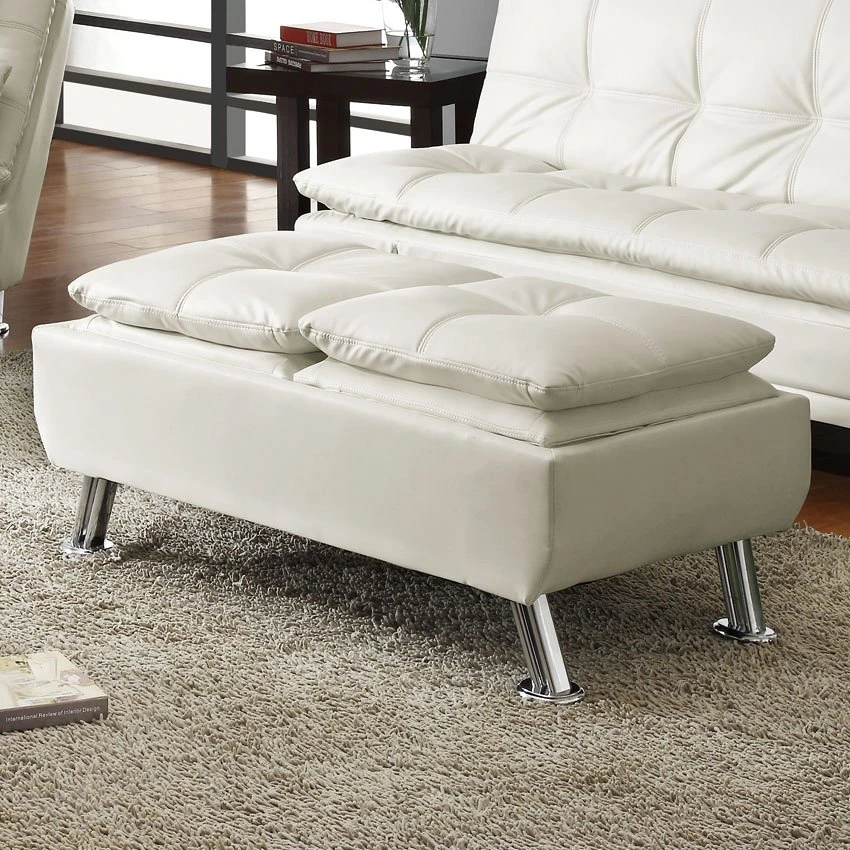 Storage Ottoman With White Leather-Like Vinyl Upholstery By Coaster Fine Furniture - Madison Seating 3 Storage Ottoman With White Leather-Like Vinyl Upholstery By Coaster Fine Furniture - Madison Seating