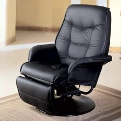 Swivel Chair Recliner With Black Leatherette Upholstery By Coaster Fine Furniture - Madison Seating