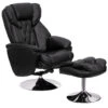 Transitional Black Leather Recliner And Ottoman With Chrome Base - By Flash Furniture - Madison Seating -Furniture Sales Store Transitional Black Leather Recliner and Ottoman with Chrome Base by Flash Furniture