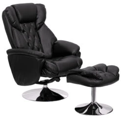 Transitional Black Leather Recliner And Ottoman With Chrome Base - By Flash Furniture - Madison Seating